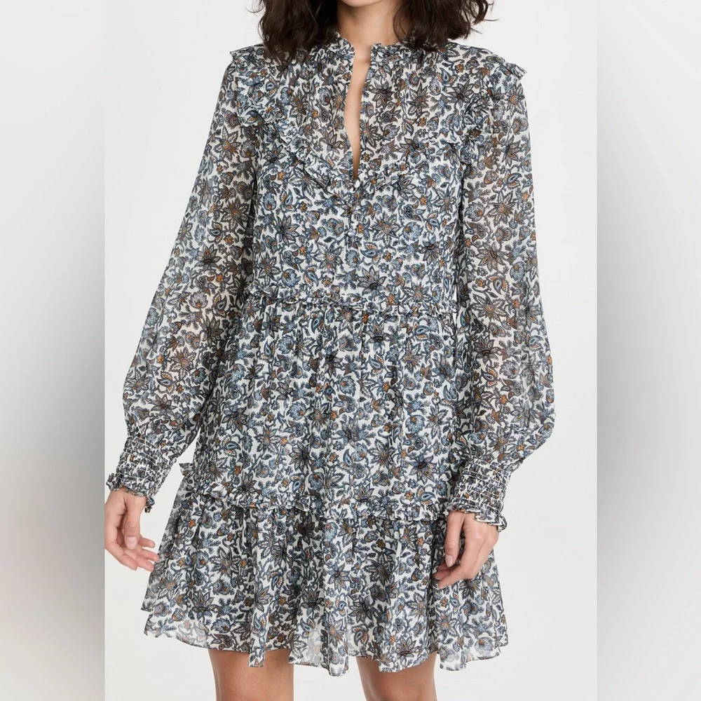 VERONICA BEARD Savile ruffled printed silk crepe de chine Mini Dress - Picture 1 of 5